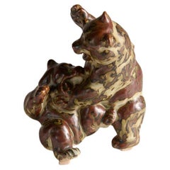 Knud Khyn for Royal Copenhagen, Bears Fighting Figurine, Denmark, circa 1950