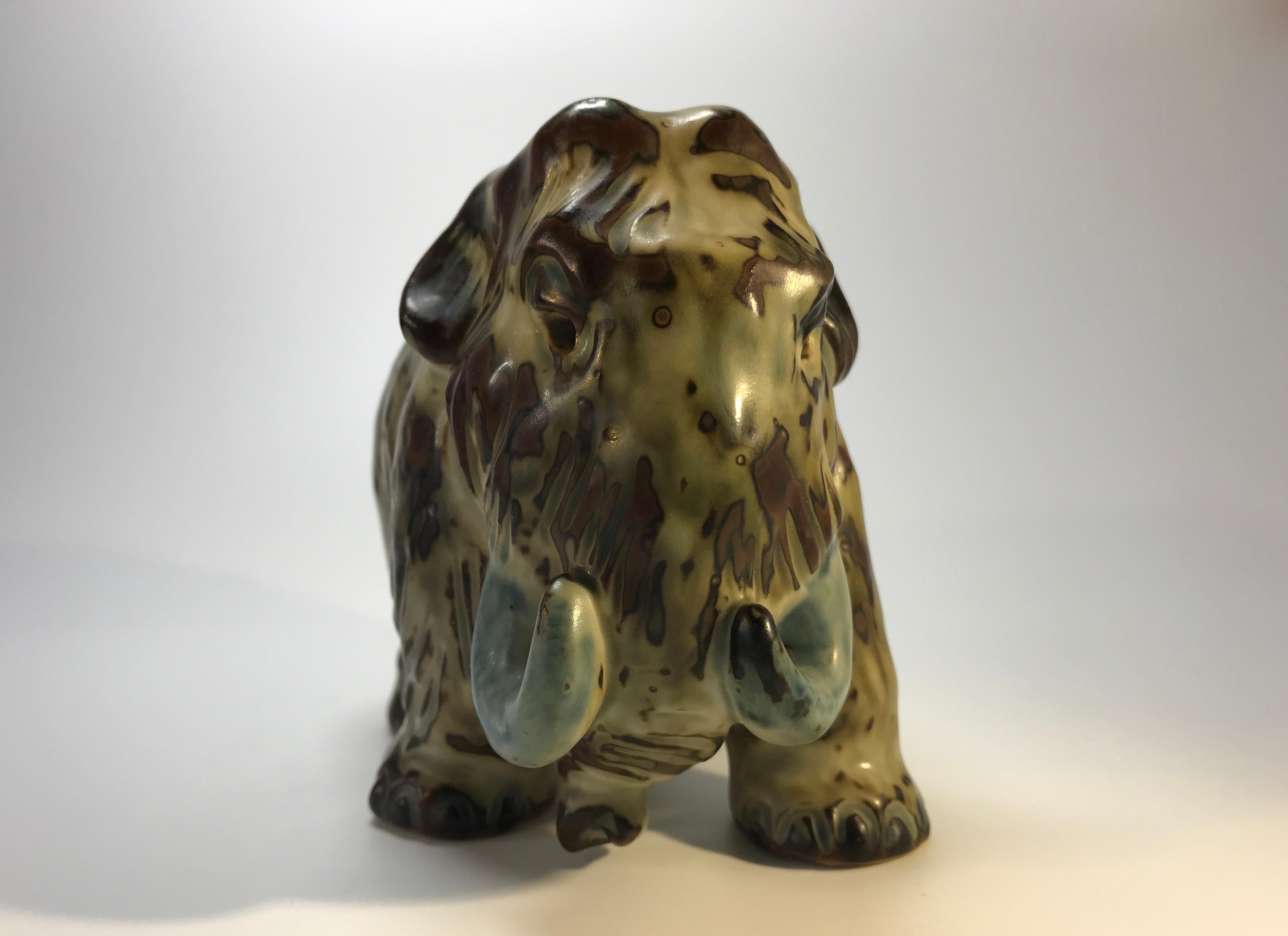 20th Century Knud Kyhn Royal Copenhagen, Designed 1920's Sung Glaze Stoneware Mammoth #20207 For Sale