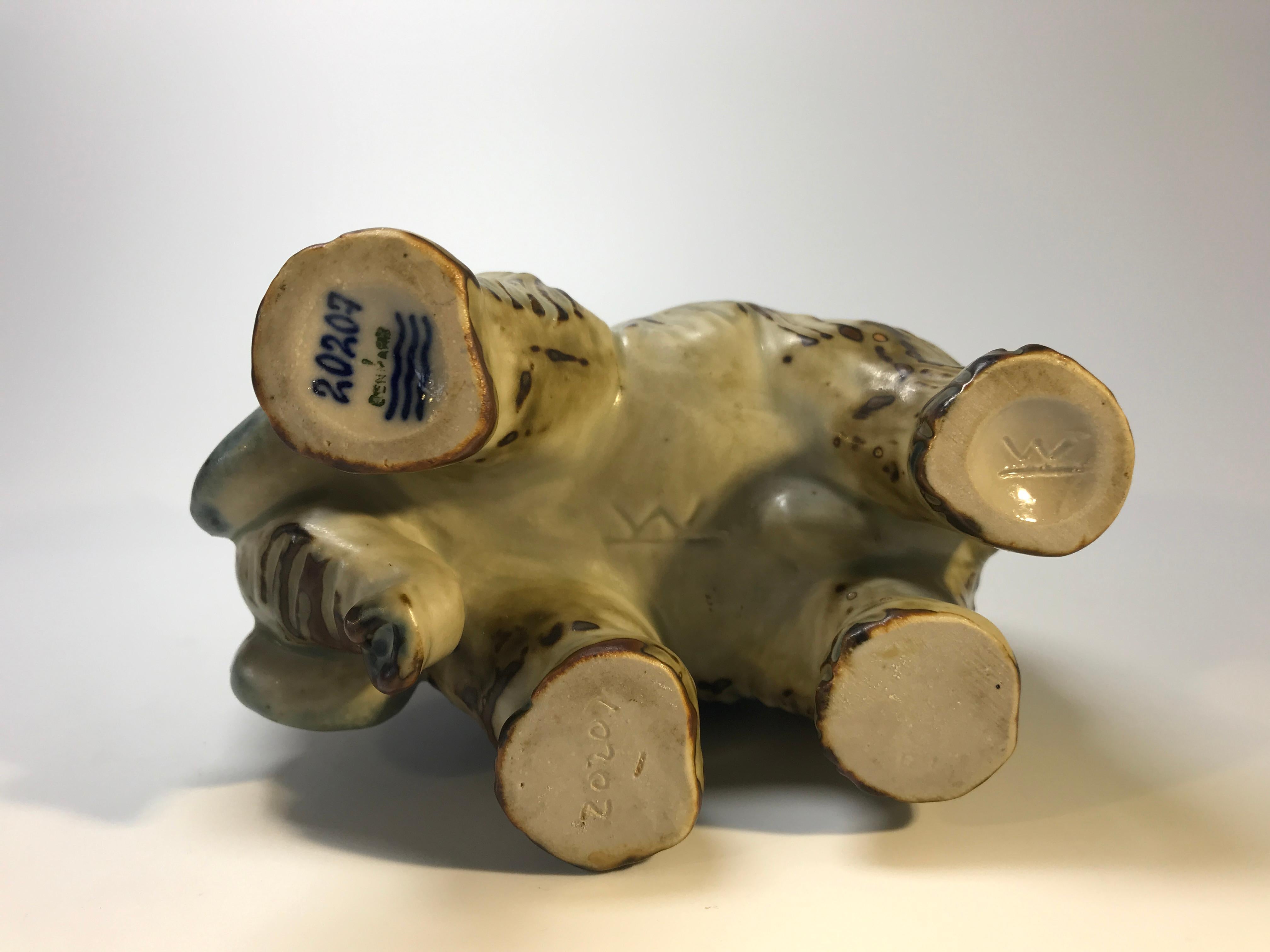 Knud Kyhn Royal Copenhagen, Designed 1920's Sung Glaze Stoneware Mammoth #20207 For Sale 3