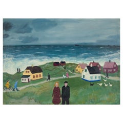 Knud Kristensen. Oil on canvas. Naive landscape from Hanstholm.