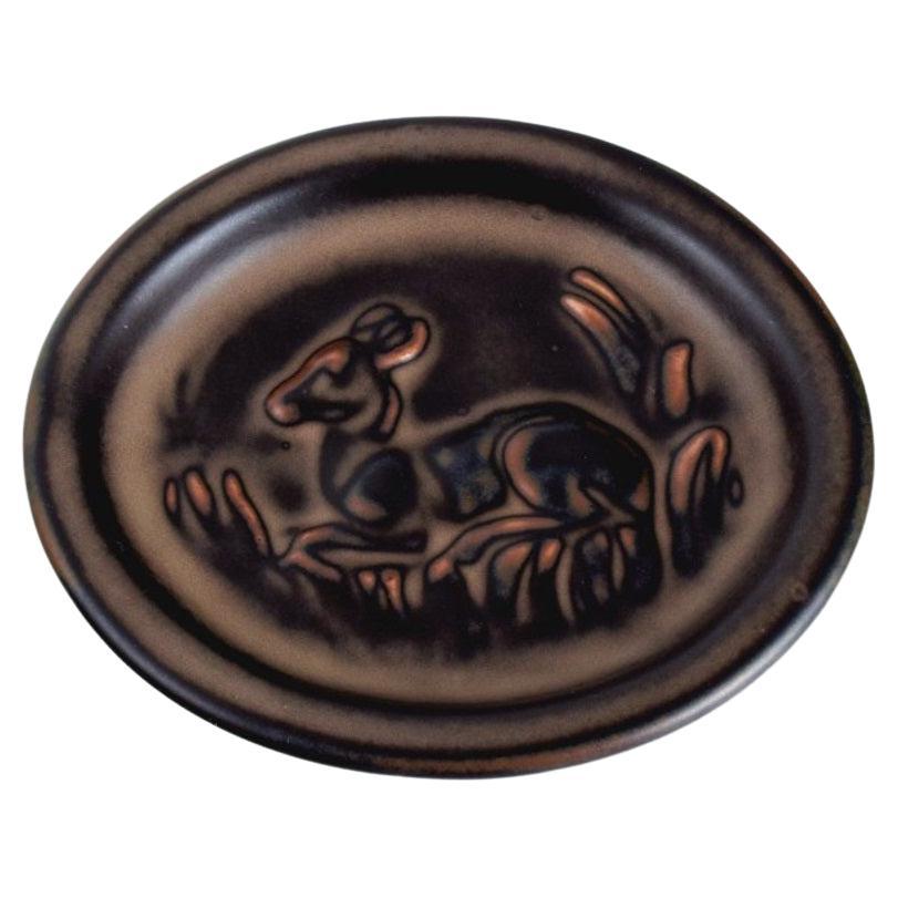 Knud Kyhn '1880-1969' for Royal Copehagen, Small Ceramic Dish with Deer For Sale