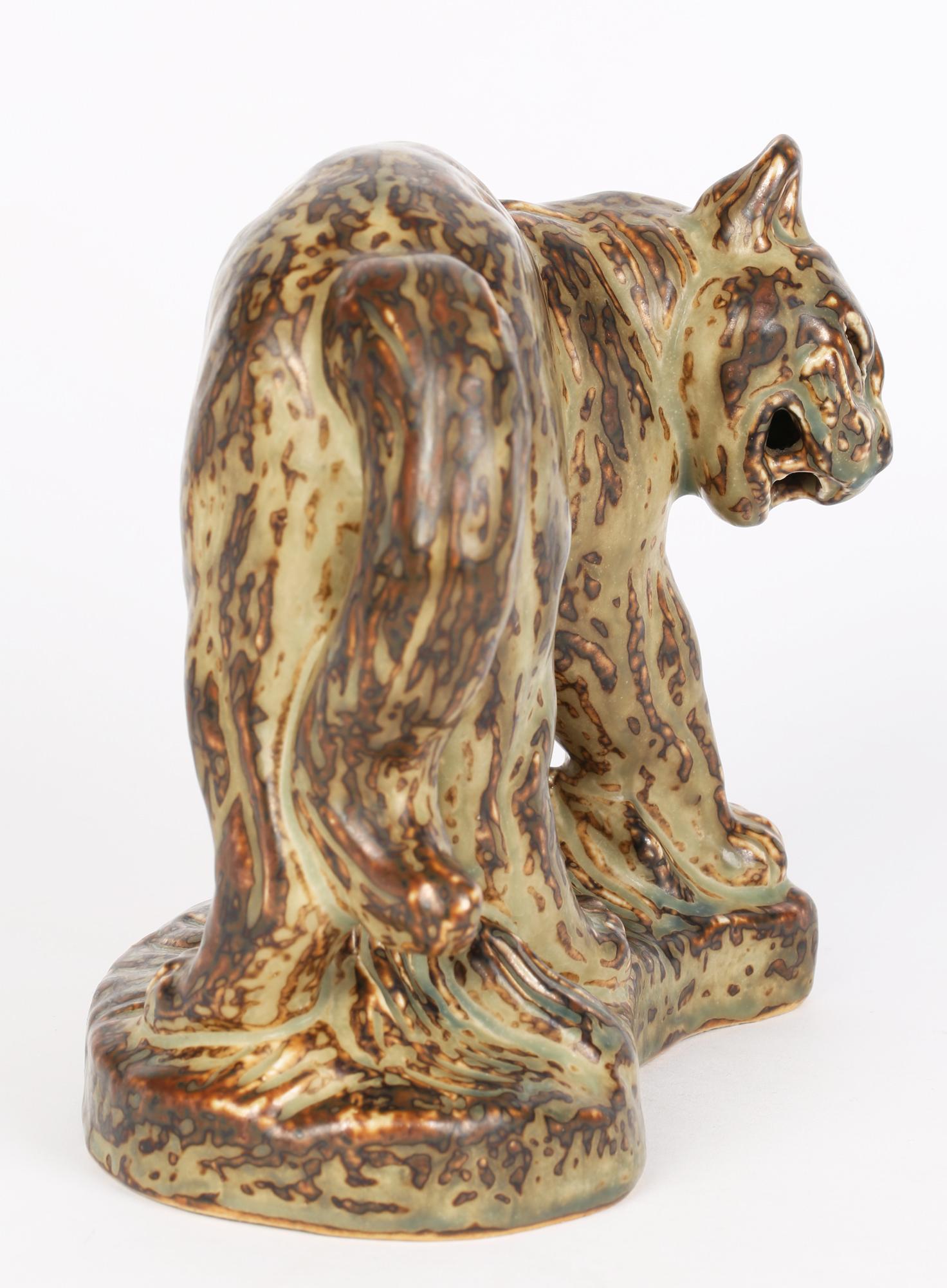 Art Deco Knud Kyhn Danish Royal Copenhagen Porcelain Puma Sculptural Figure For Sale