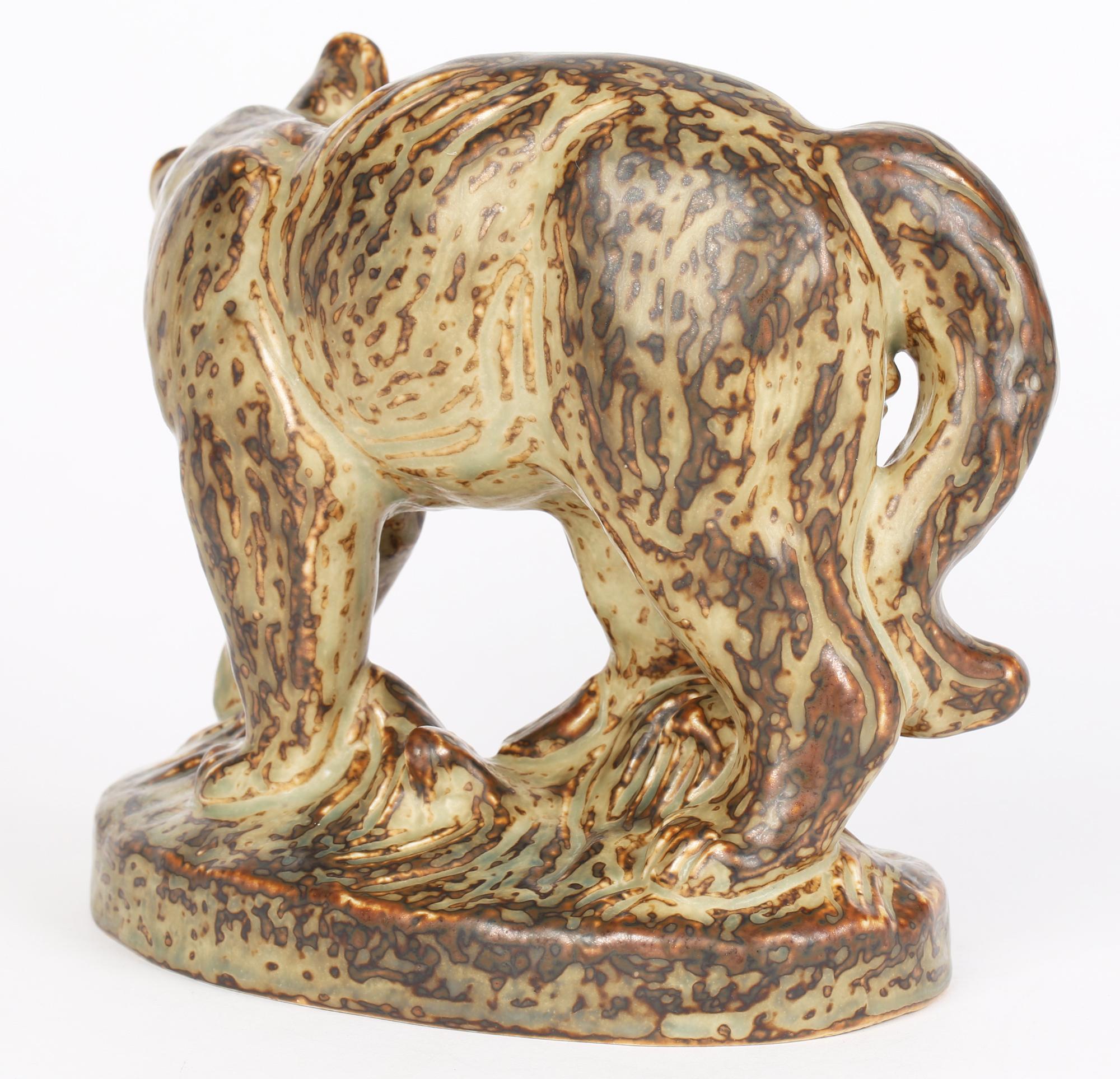 Glazed Knud Kyhn Danish Royal Copenhagen Porcelain Puma Sculptural Figure For Sale