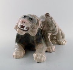 Grand couple de lions en porcelaine rare Knud Kyhn pour B&G 'Bing & Grondahl'