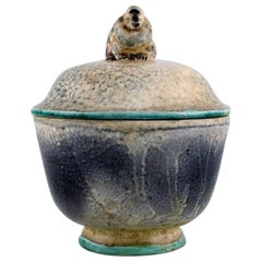 Knud Kyhn for Kähler, Rare Unique Lidded Jar in Glazed Ceramics with a Monkey