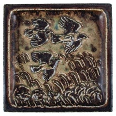 Vintage Knud Kyhn for Royal Copehagen, Wall Relief in Stoneware with Motif of Birds