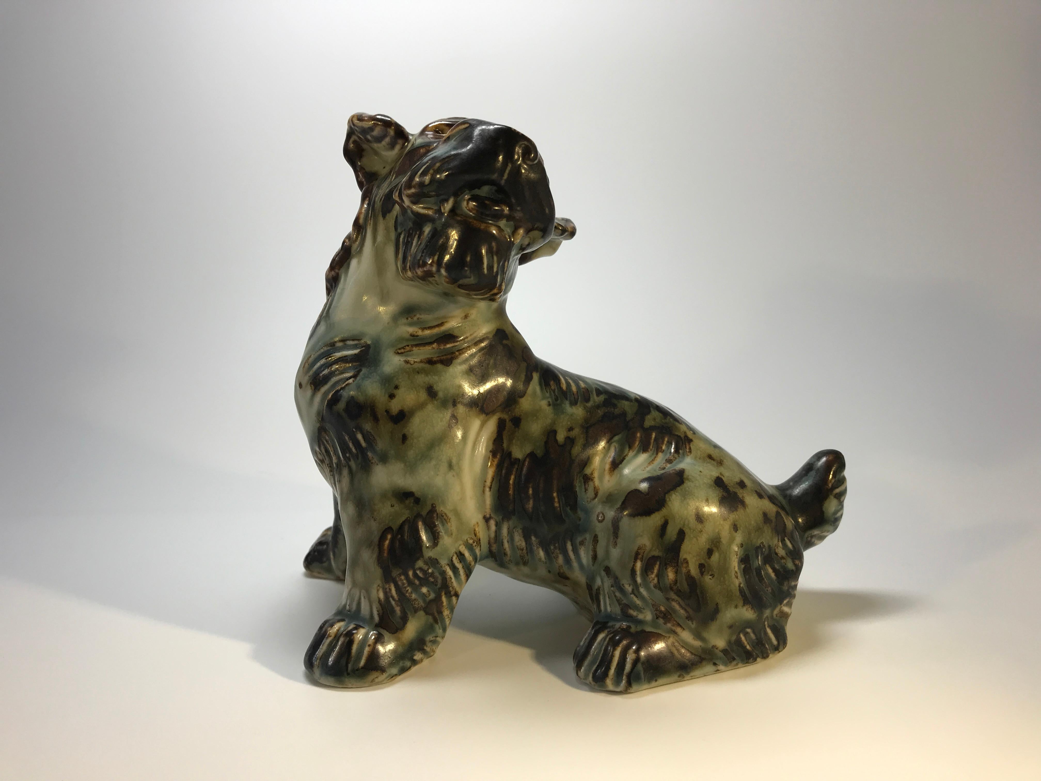Danish Knud Kyhn for Royal Copenhagen, Denmark Sung Glaze Stoneware Terrier Dog # 20129 For Sale