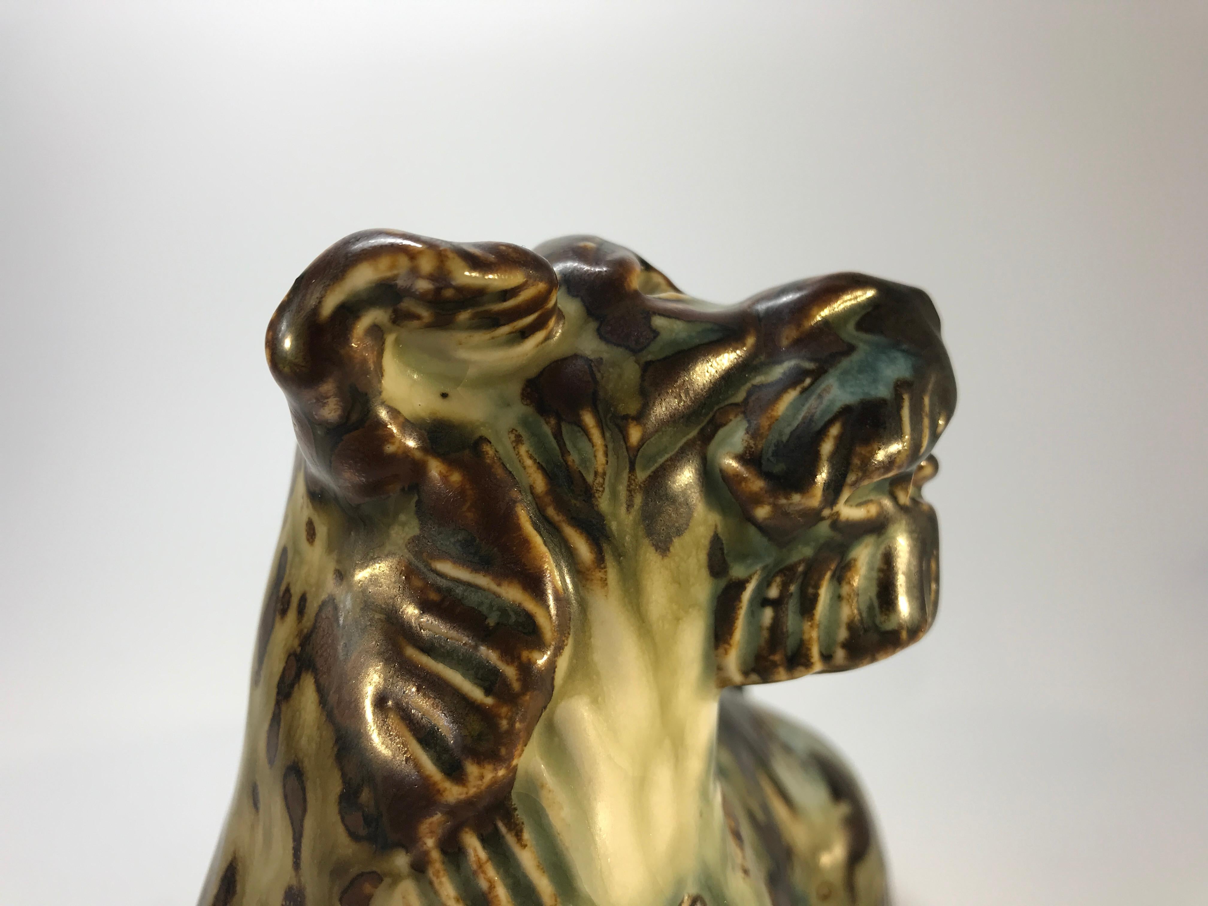 Glazed Knud Kyhn for Royal Copenhagen, Denmark Sung Glaze Stoneware Terrier Dog # 20129 For Sale