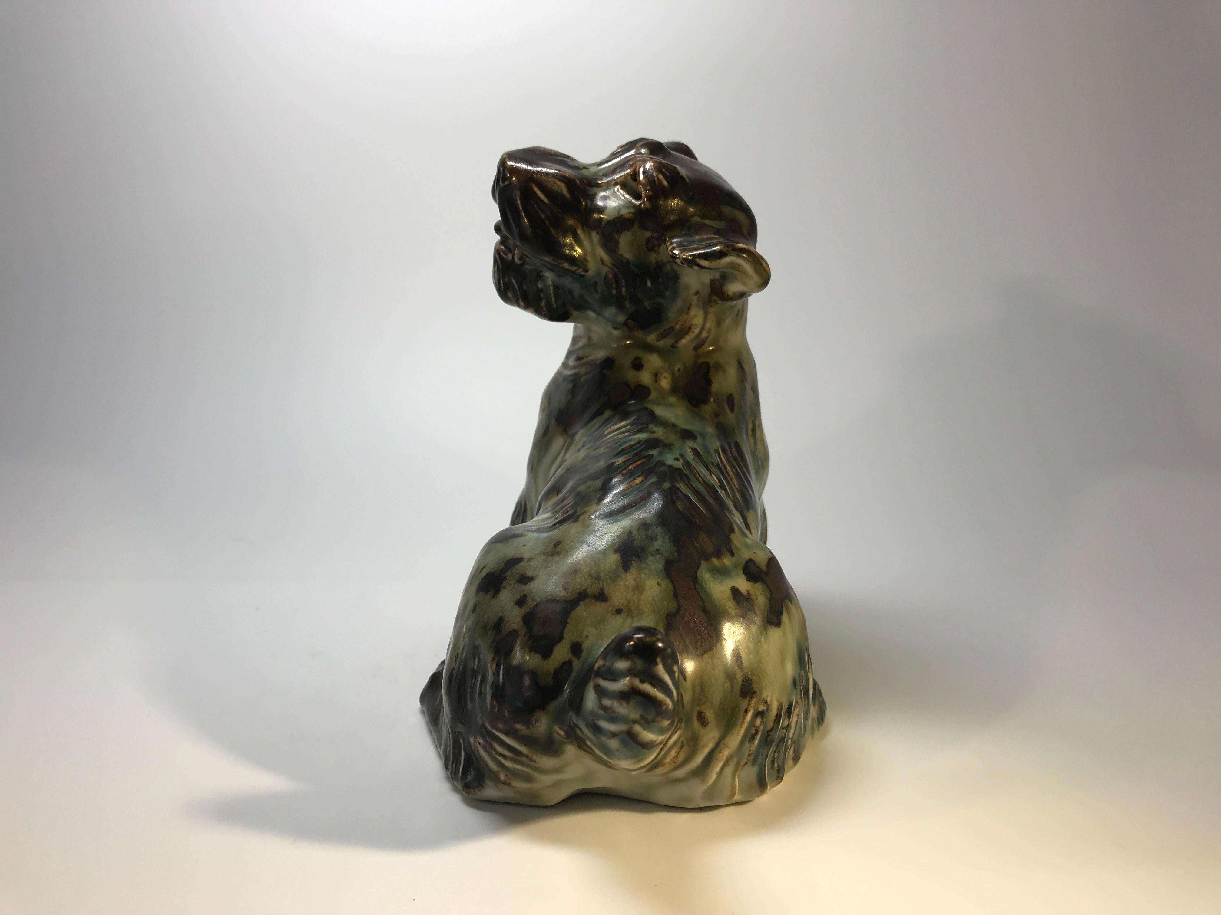 Knud Kyhn for Royal Copenhagen, Denmark Sung Glaze Stoneware Terrier Dog # 20129 For Sale 1