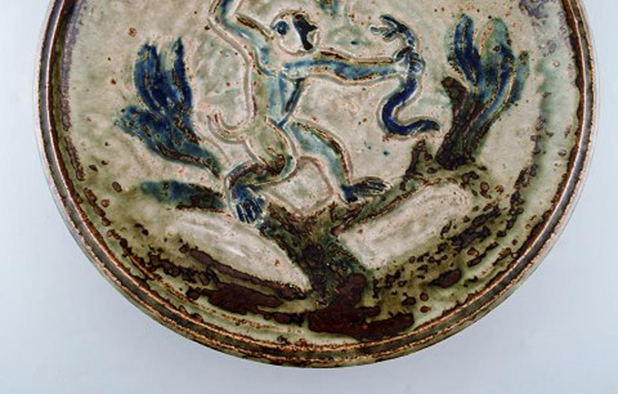 Danish Knud Kyhn for Royal Copenhagen, Large Round Unique Dish with Monkey and Snake
