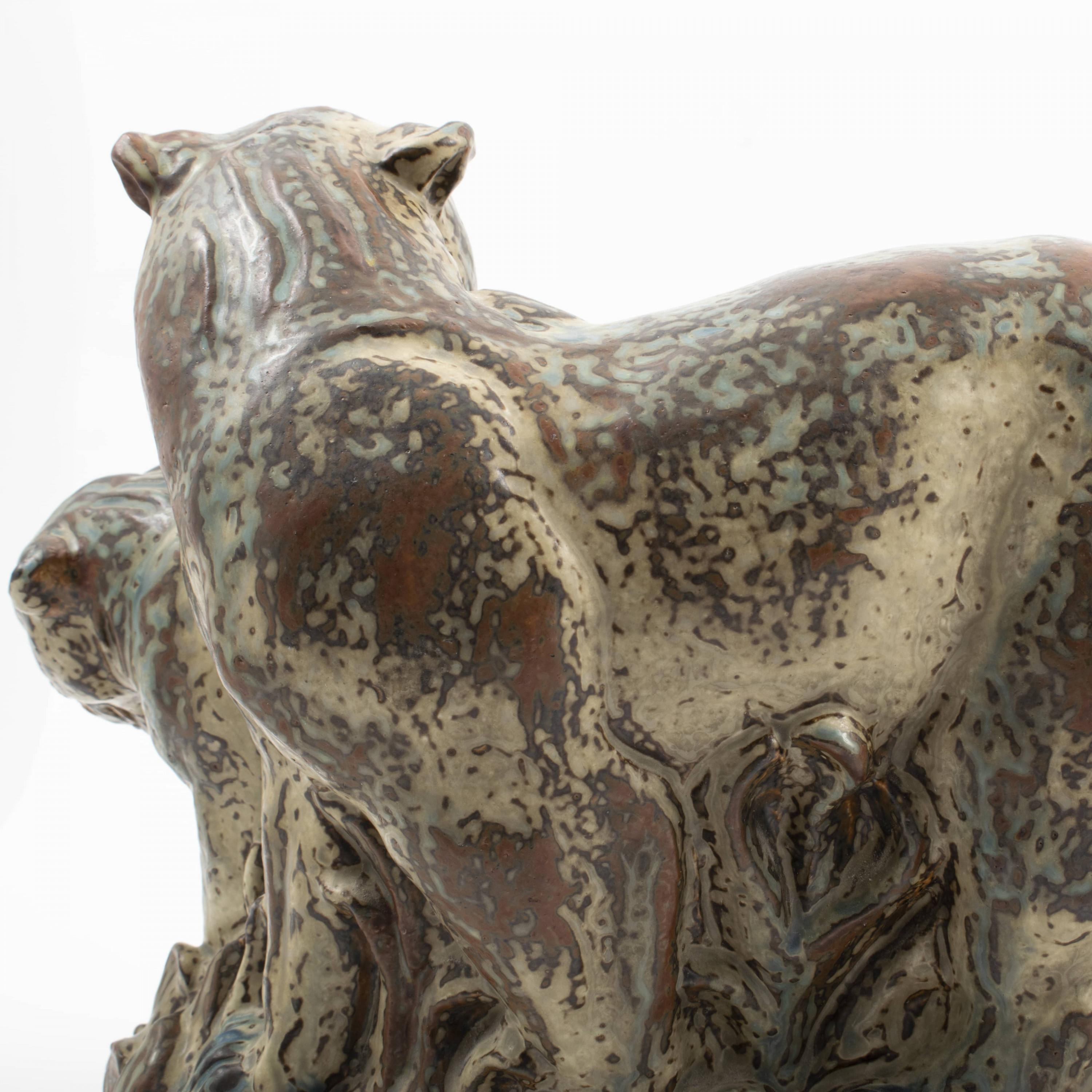 Glazed Knud Kyhn for Royal Copenhagen, Panther with Cub For Sale