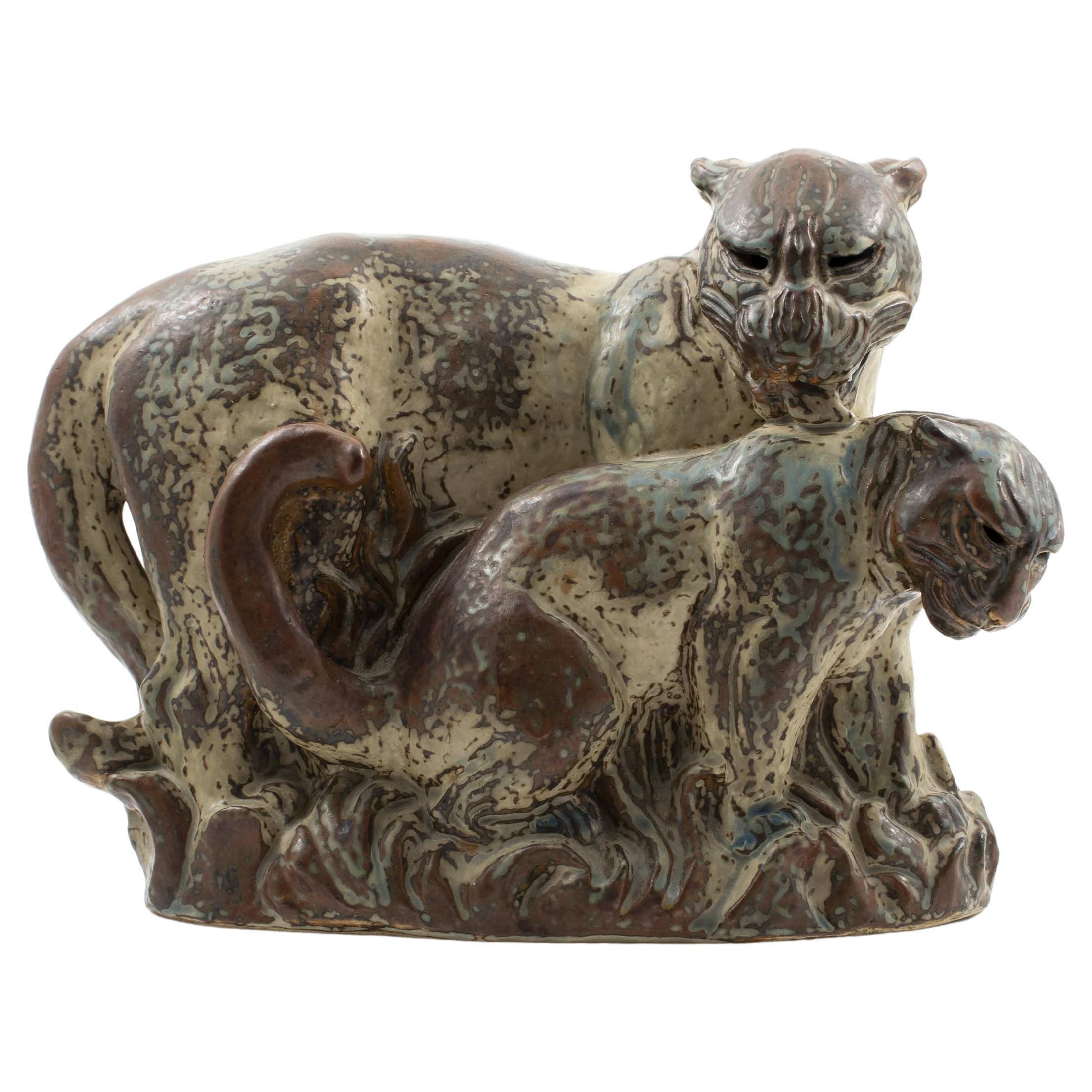 Knud Kyhn for Royal Copenhagen, Panther with Cub For Sale