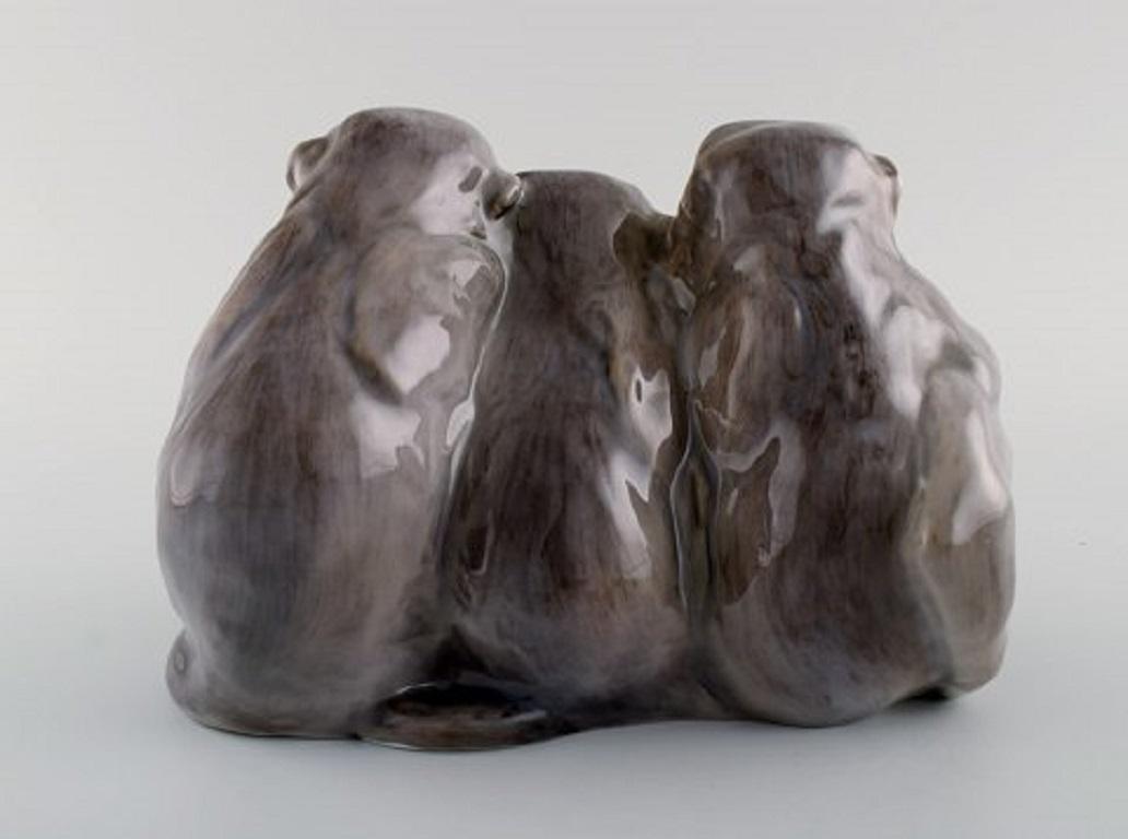 Danish Knud Kyhn for Royal Copenhagen, Rare Porcelain Figure, Three Monkeys