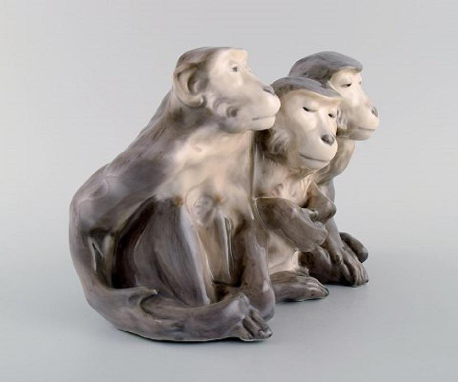 20th Century Knud Kyhn for Royal Copenhagen, Rare Porcelain Figure, Three Monkeys