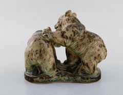 Knud Kyhn for Royal Copenhagen, Stoneware Figure # 21915, Playful Bear Cubs