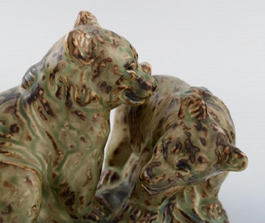 Danish Knud Kyhn for Royal Copenhagen, Stoneware Figure # 21915, Playful Bear Cubs