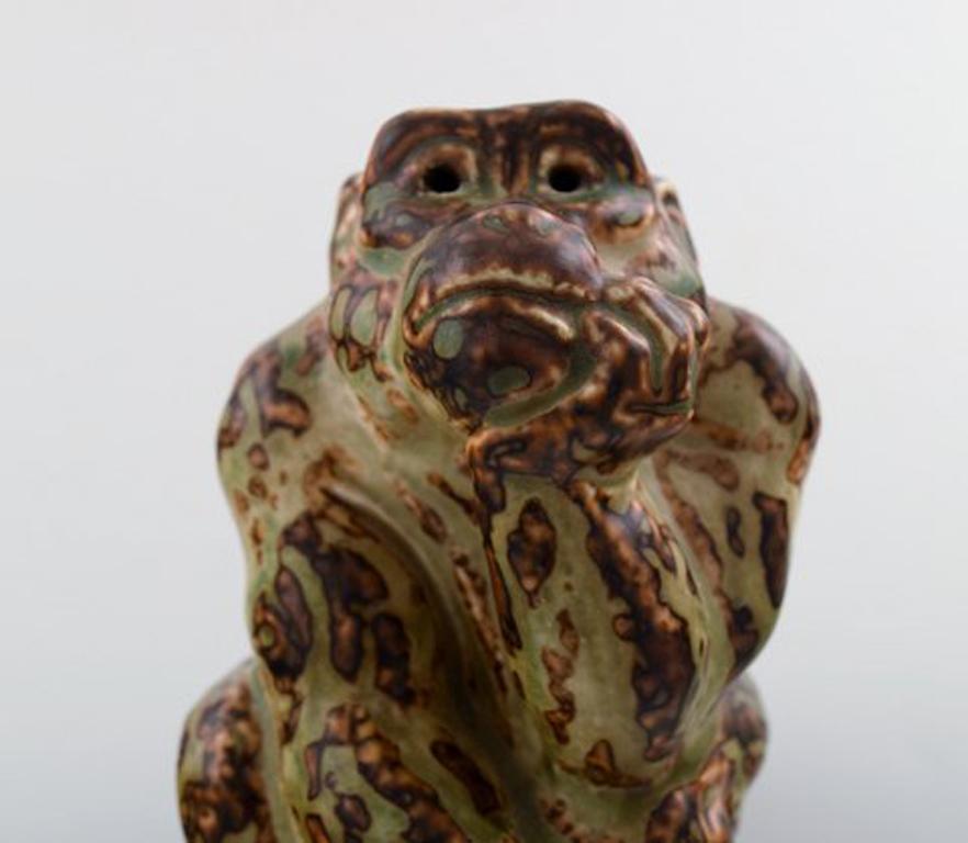 20th Century Knud Kyhn for Royal Copenhagen, Stoneware Figure, Monkey, Sung Glaze