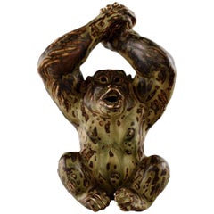 Knud Kyhn for Royal Copenhagen, Stoneware Figure, Monkey, Sung Glaze
