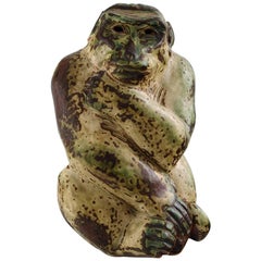 Knud Kyhn for Royal Copenhagen, Stoneware Figure, Monkey, Sung Glaze