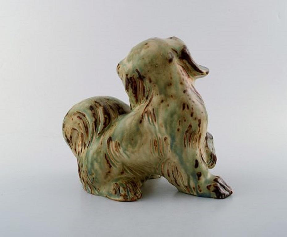 Scandinavian Modern Knud Kyhn for Royal Copenhagen, Stoneware Figure, Pekingese, Light Sung Glaze
