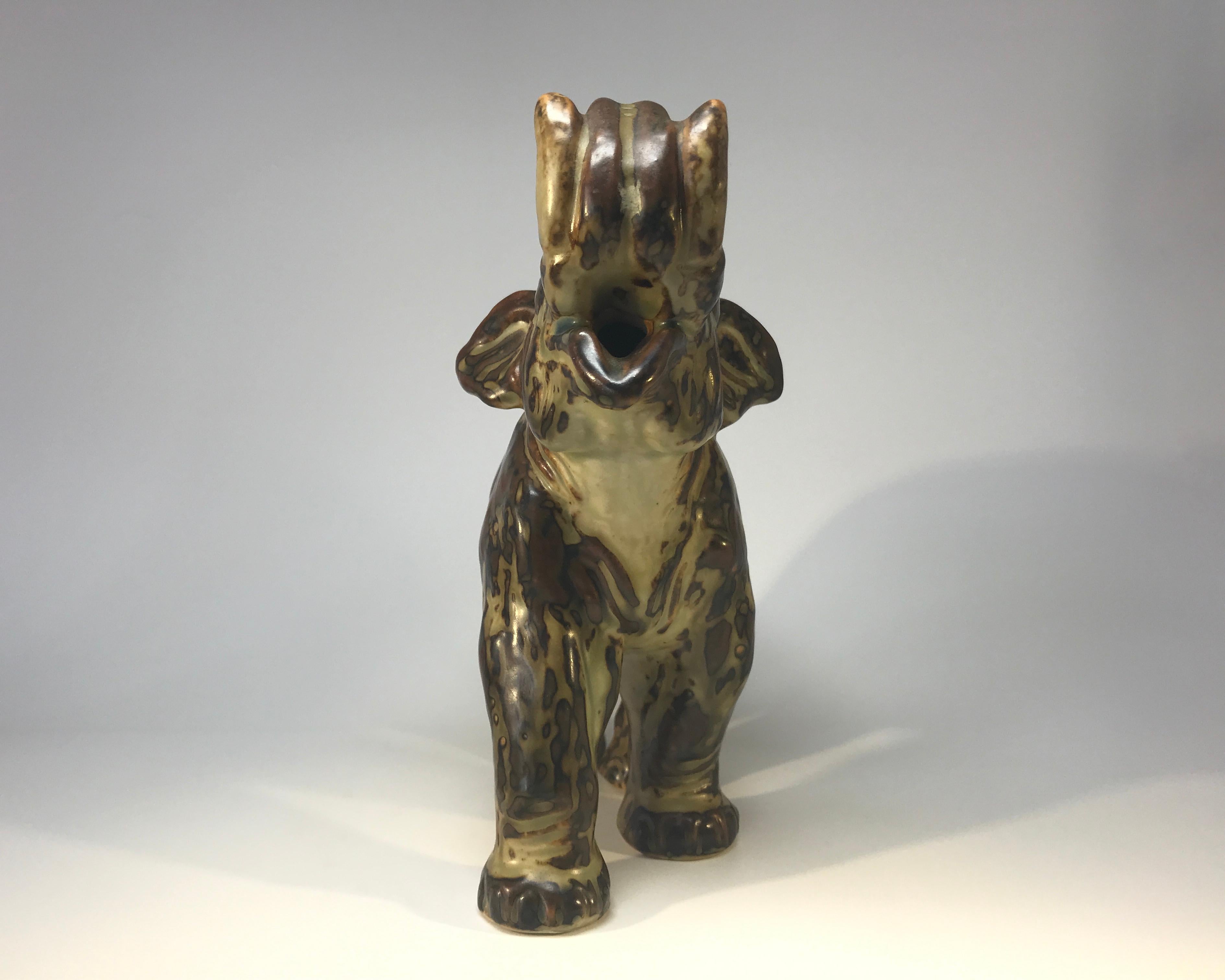 Glazed Knud Kyhn for Royal Copenhagen Sung Glaze Stoneware Trumpeting Elephant #21517
