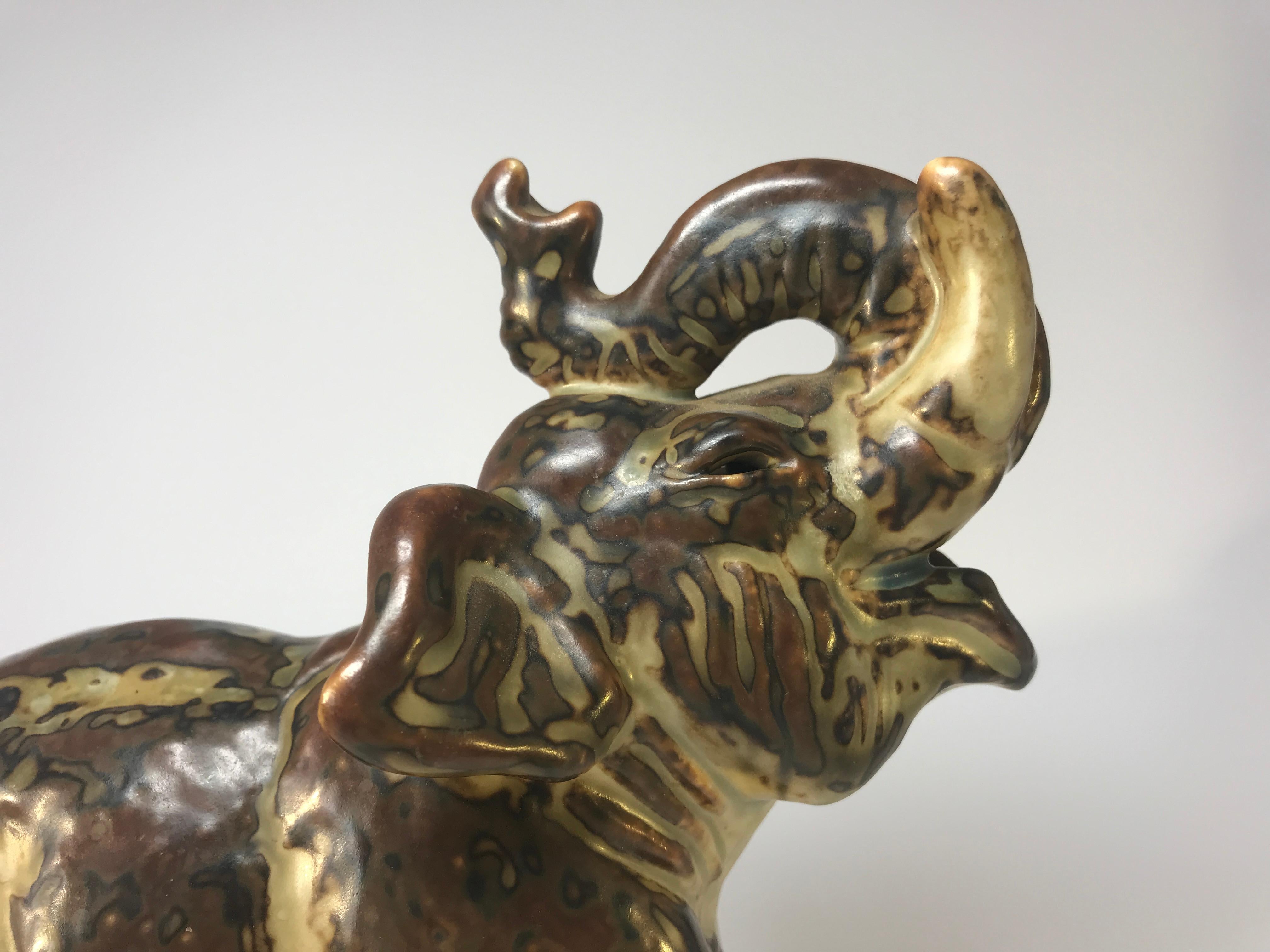 20th Century Knud Kyhn for Royal Copenhagen Sung Glaze Stoneware Trumpeting Elephant #21517
