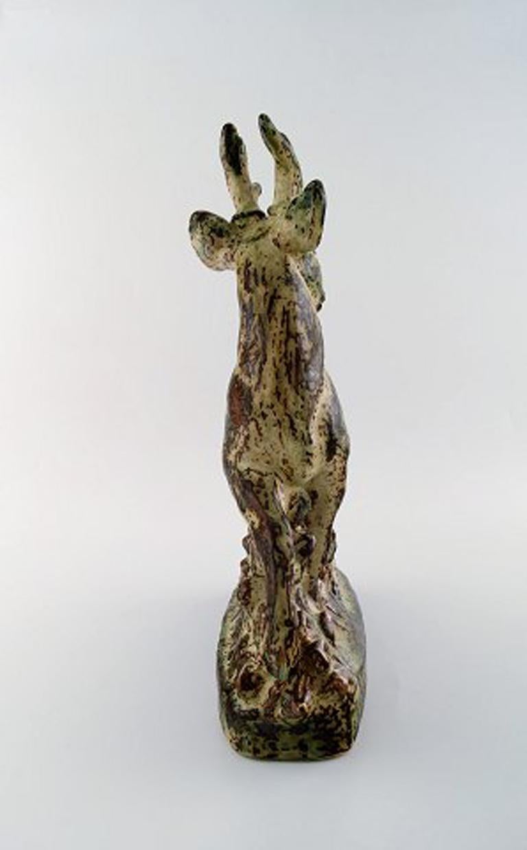 Scandinavian Modern Knud Kyhn for Royal Copenhagen, Very Large Stoneware Figure, Standing Deer