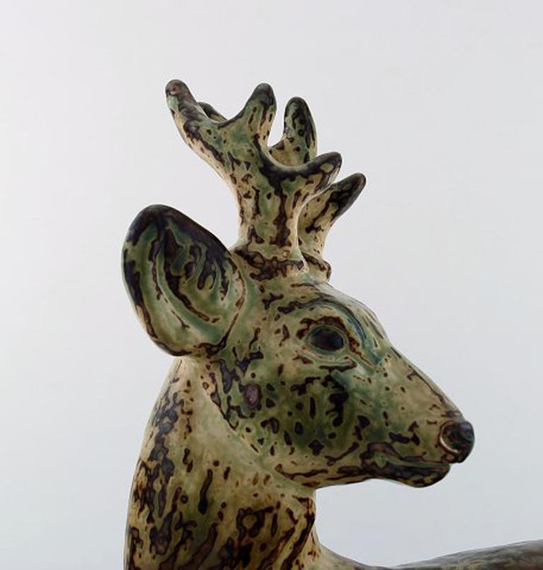 Mid-20th Century Knud Kyhn for Royal Copenhagen, Very Large Stoneware Figure, Standing Deer