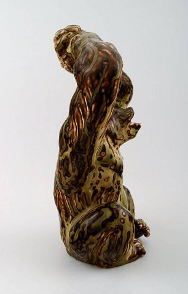 Danish Knud Kyhn for Royal Copenhagen, Stoneware Figure, Monkey, Sung Glaze