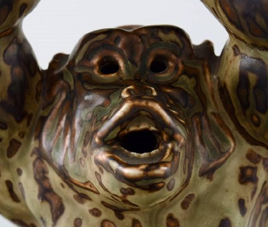 Knud Kyhn for Royal Copenhagen, Stoneware Figure, Monkey, Sung Glaze 2