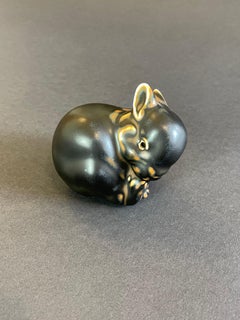 Knud Kyhn Royal Copenhagen Art Pottery, Porcelain Cleaning Sitting Rabbit, 1970s