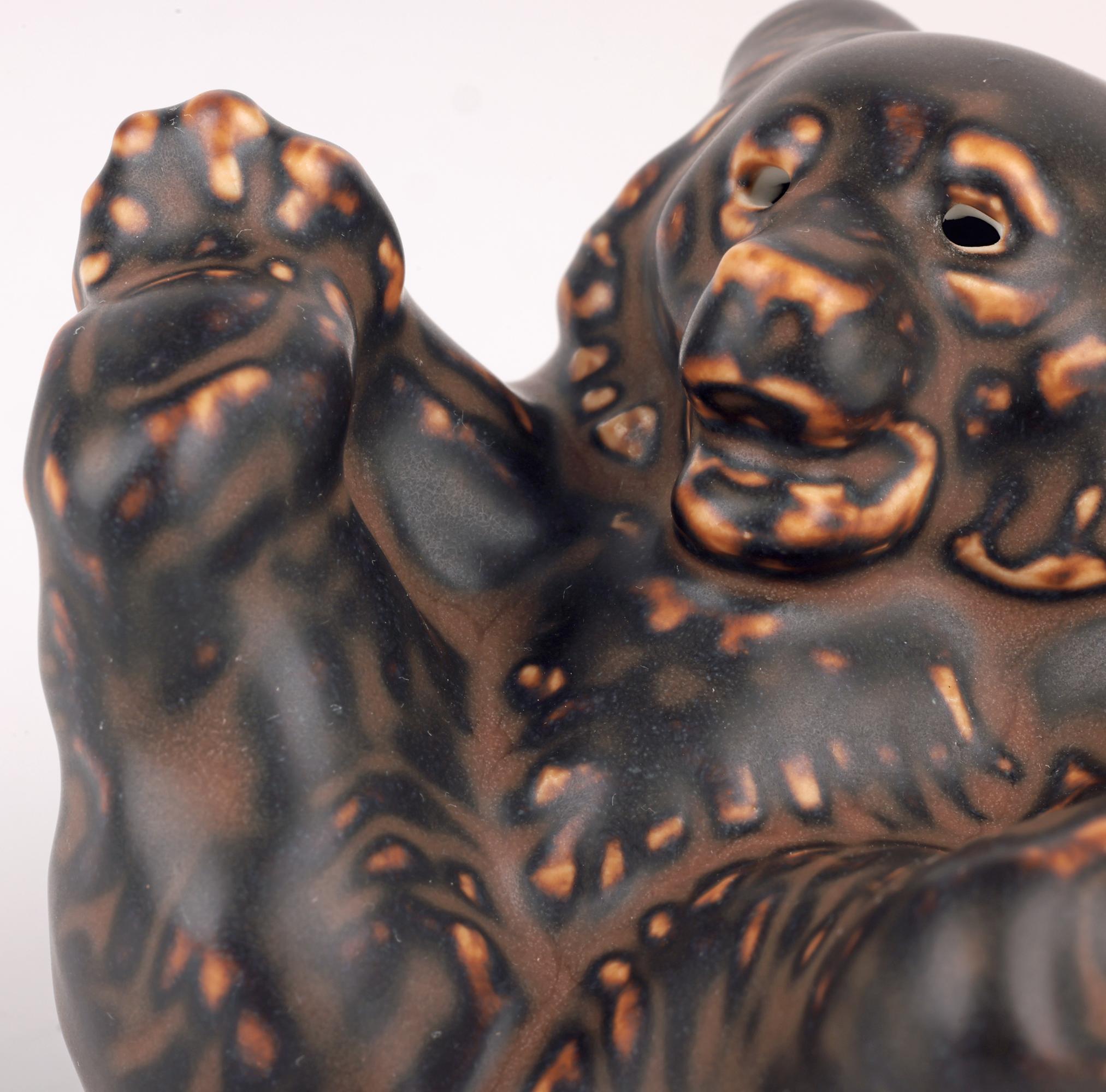 Knud Kyhn Royal Copenhagen Porcelain Lying Brown Glazed Bear For Sale 5