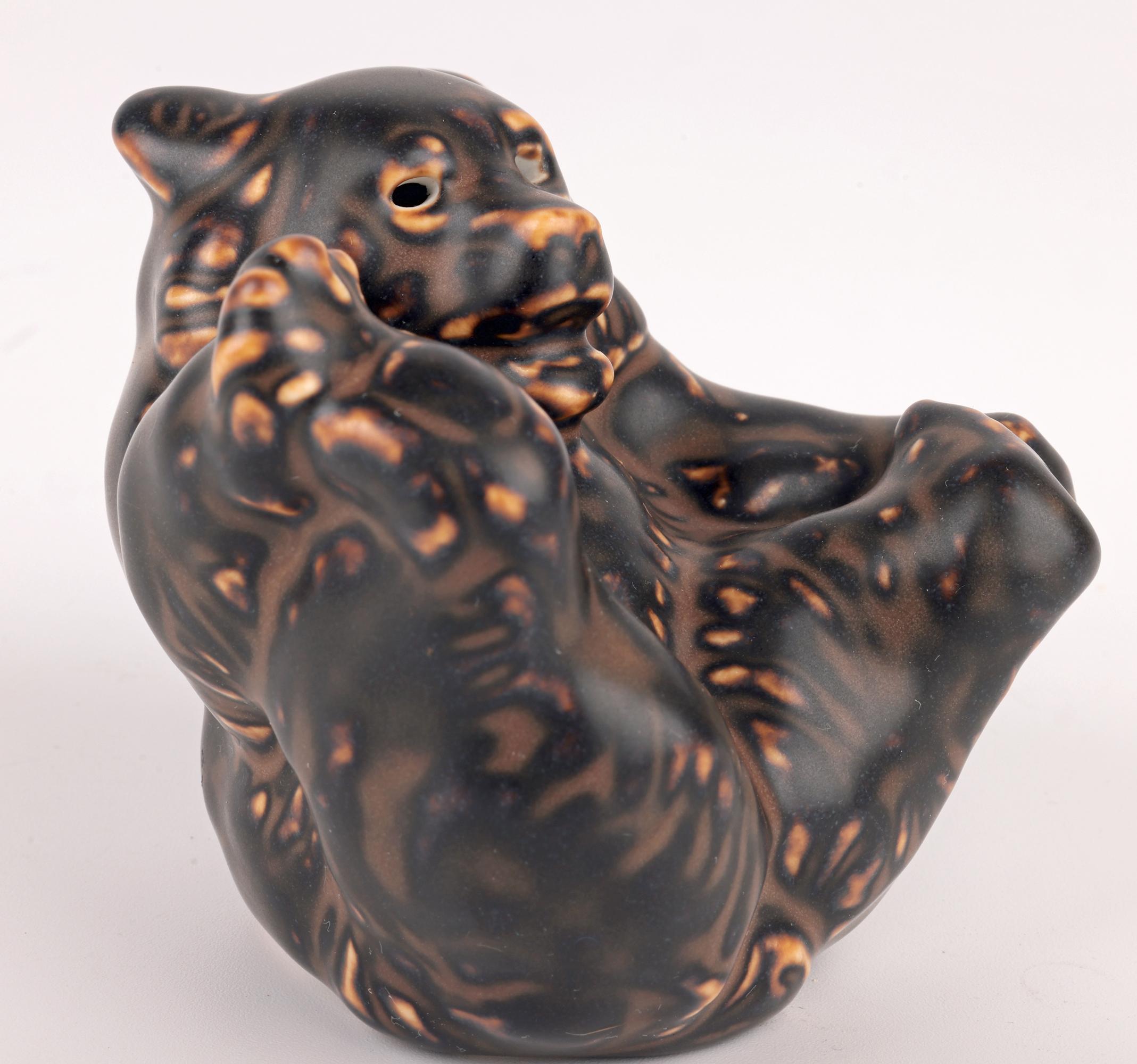 Knud Kyhn Royal Copenhagen Porcelain Lying Brown Glazed Bear For Sale 7