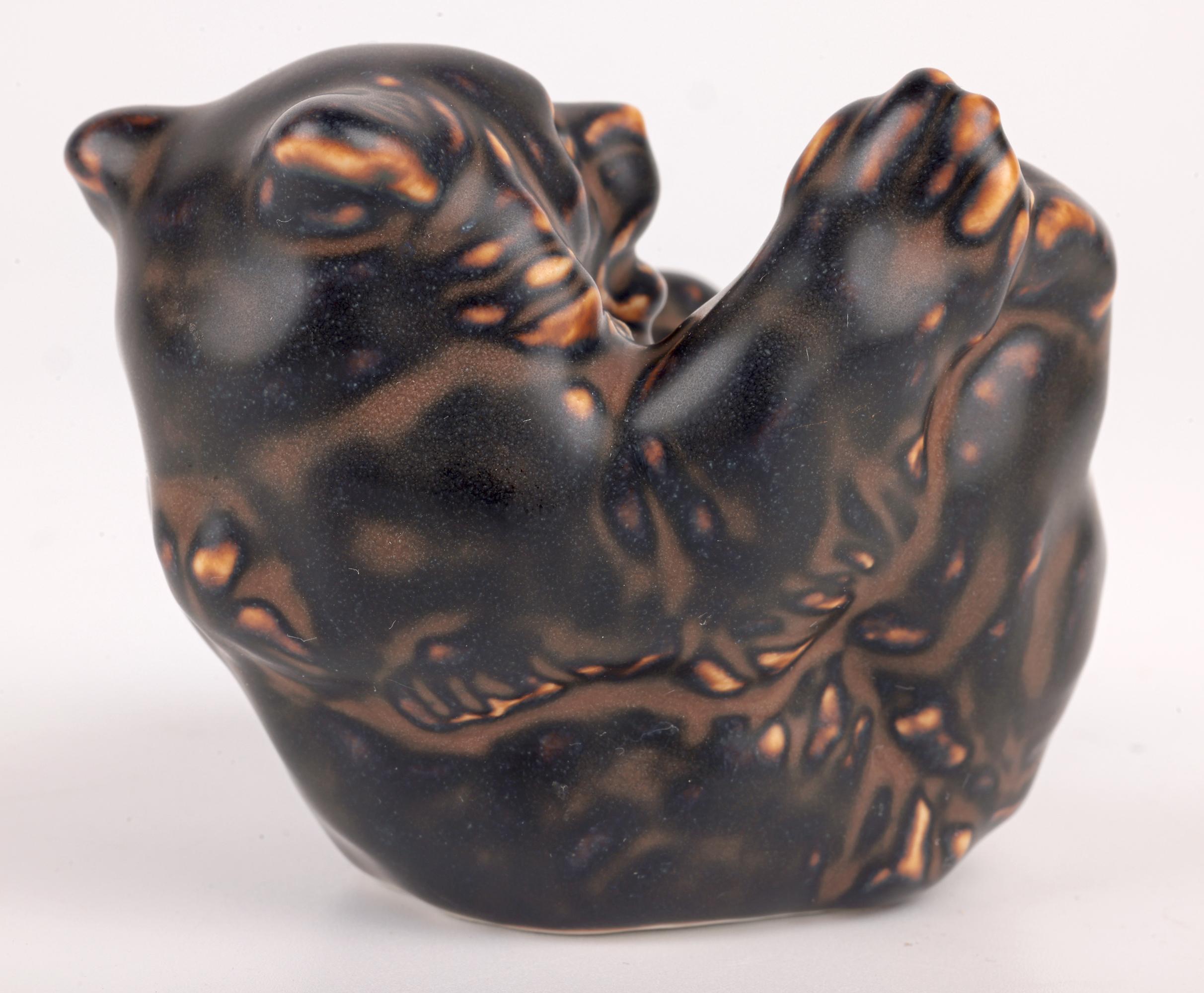 Danish Knud Kyhn Royal Copenhagen Porcelain Lying Brown Glazed Bear For Sale