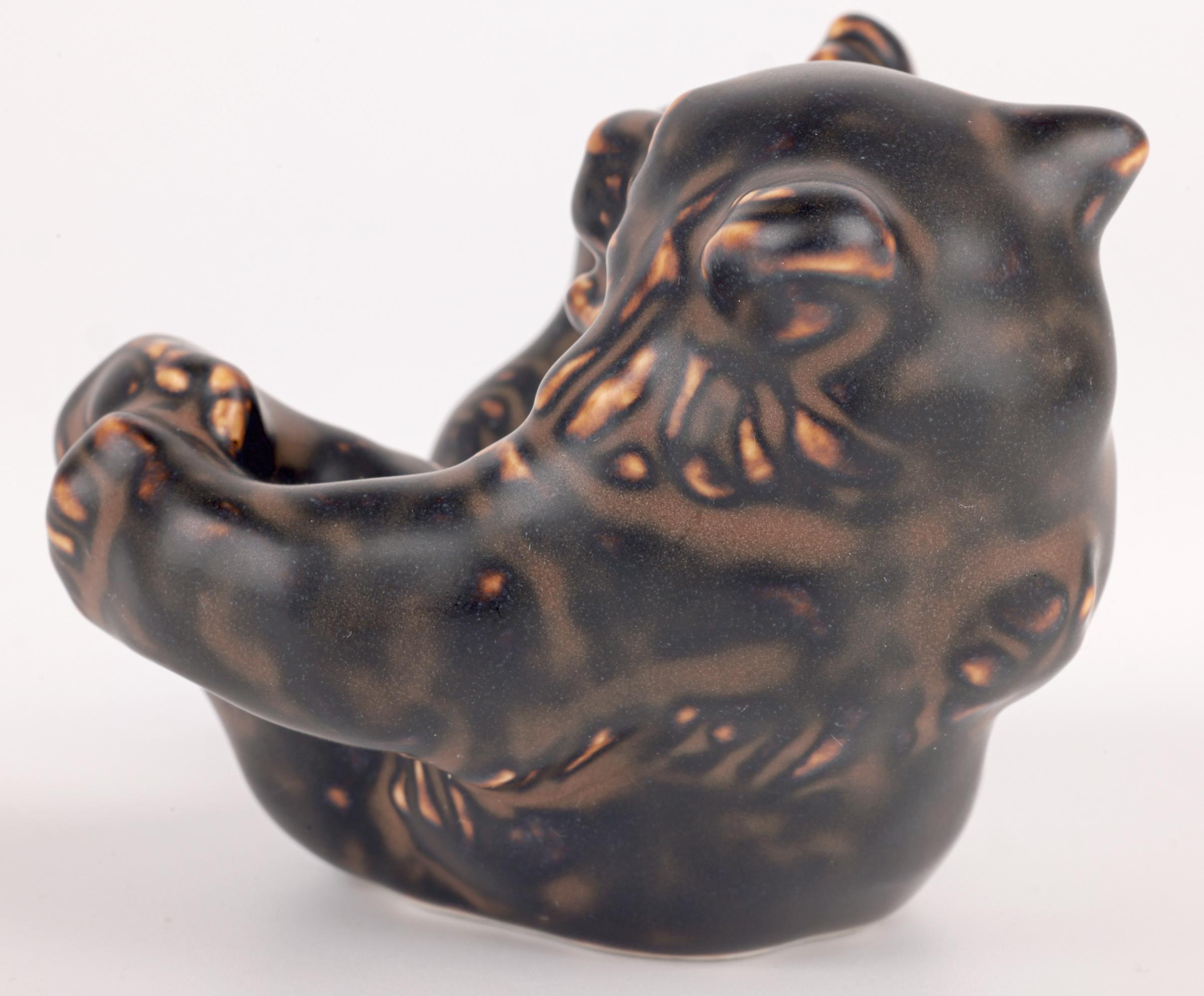 20th Century Knud Kyhn Royal Copenhagen Porcelain Lying Brown Glazed Bear For Sale