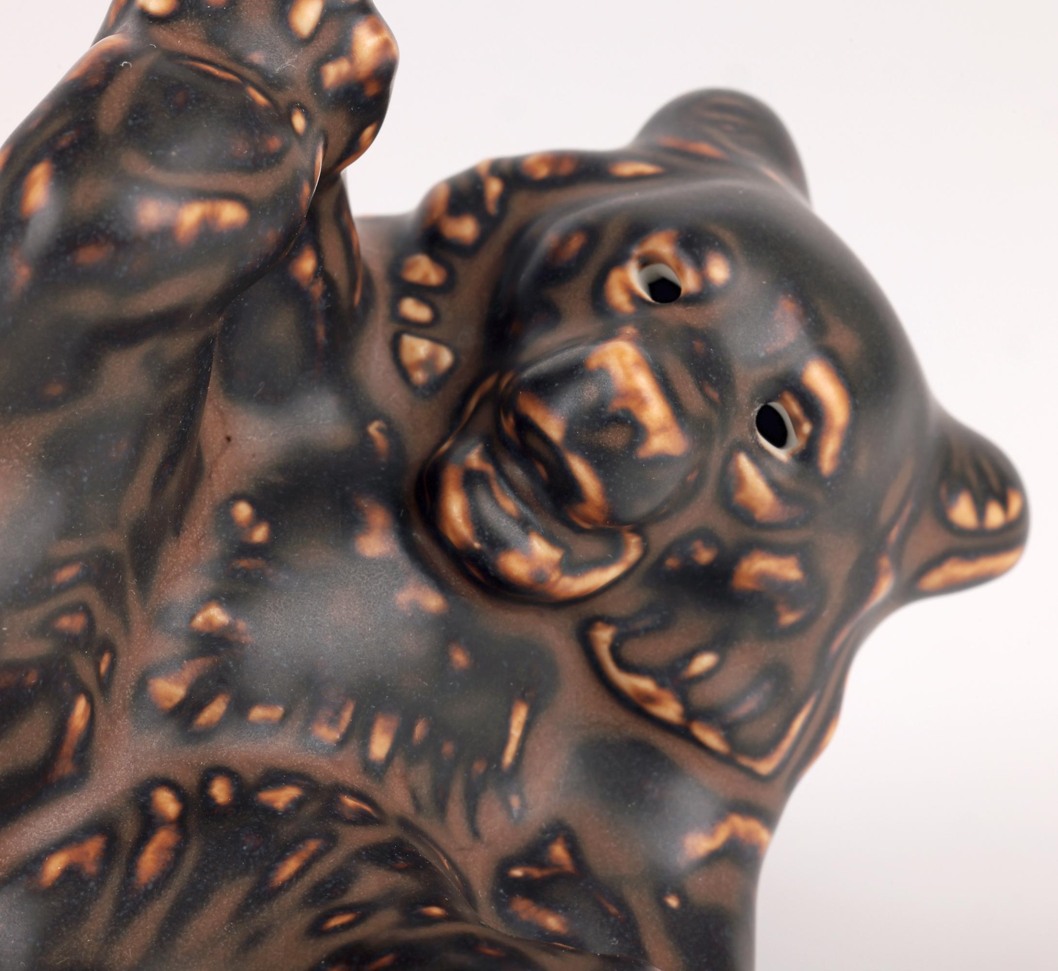 Knud Kyhn Royal Copenhagen Porcelain Lying Brown Glazed Bear For Sale 1