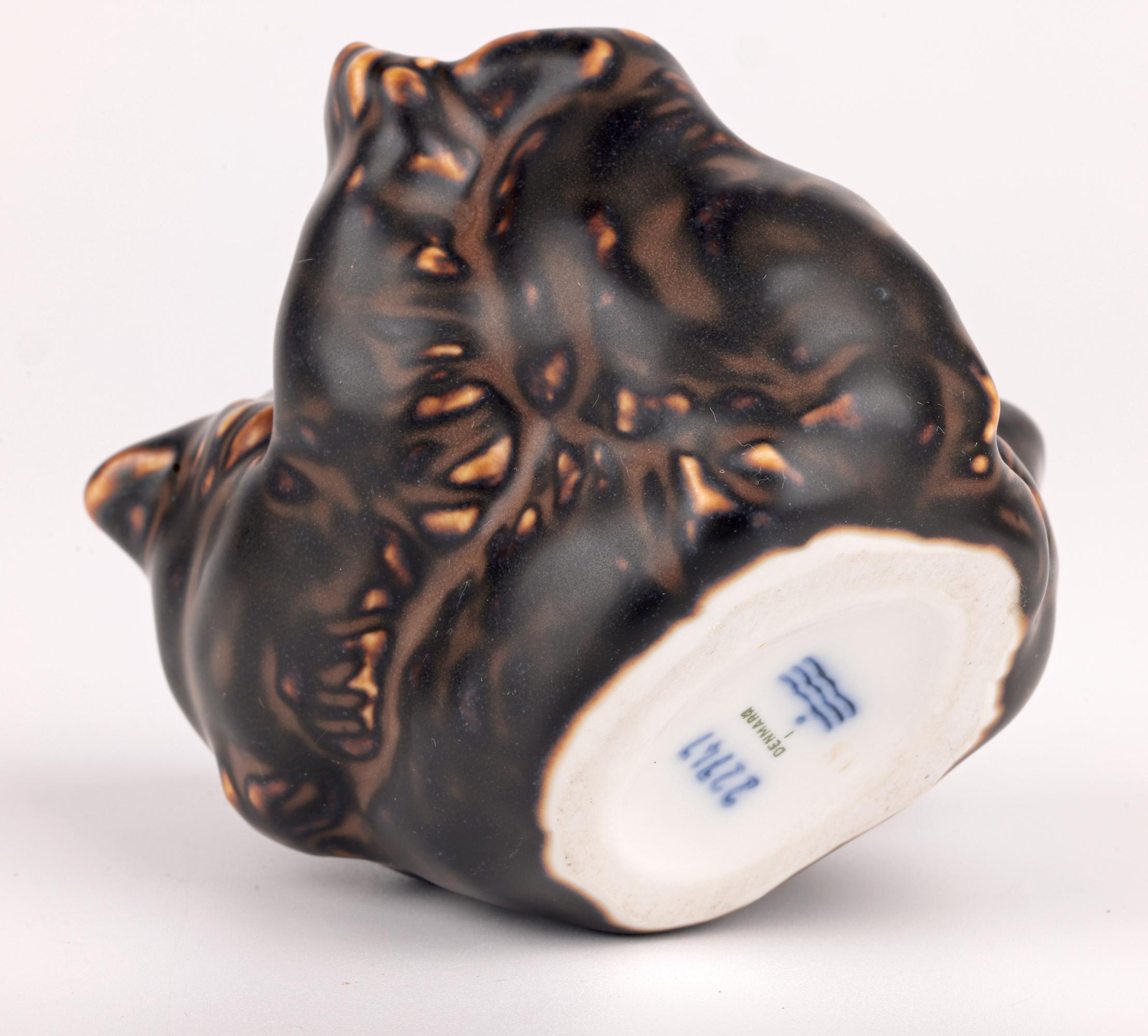 Knud Kyhn Royal Copenhagen Porcelain Lying Brown Glazed Bear For Sale 2