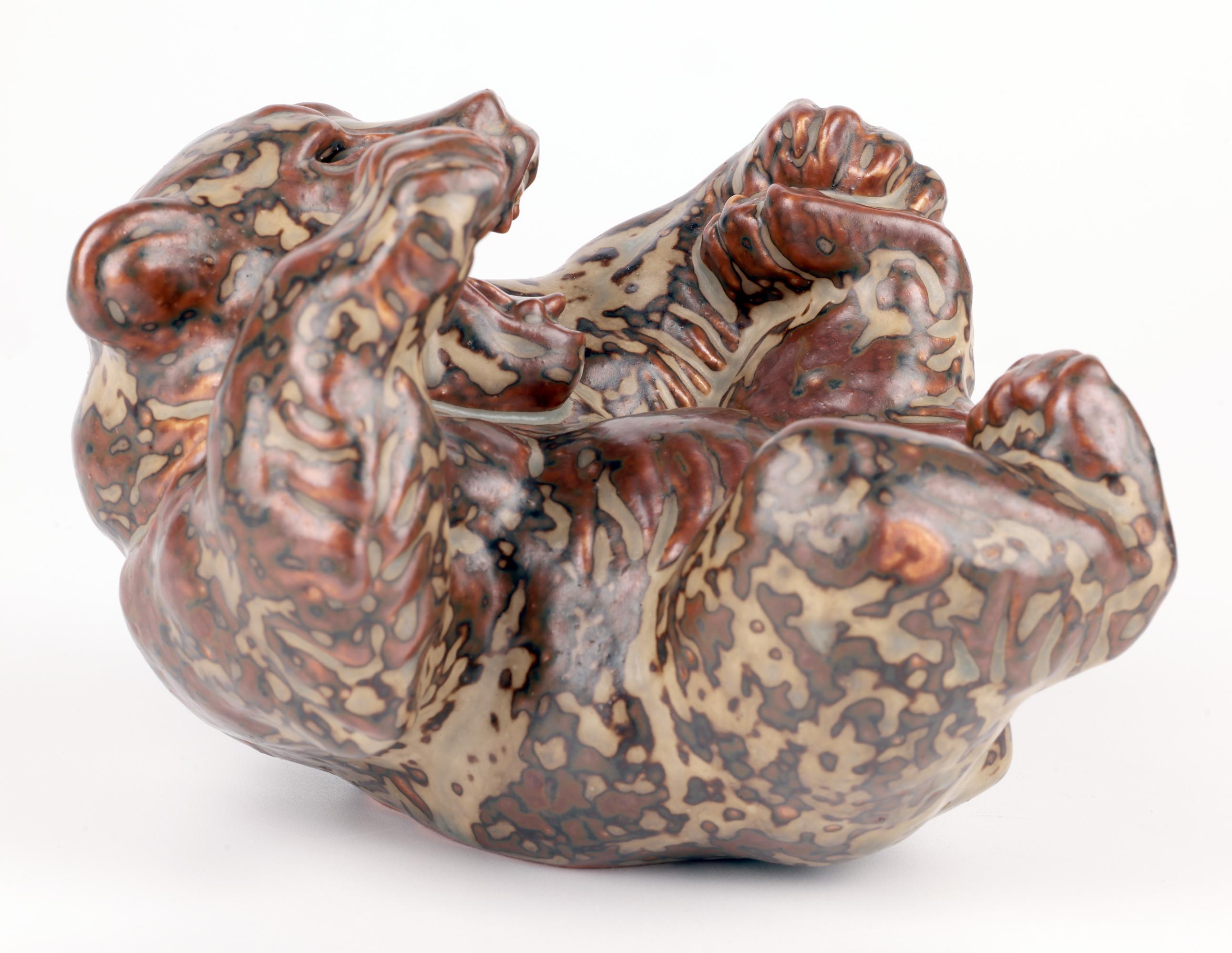 Knud Kyhn Royal Copenhagen Porcelain Lying Large Sung An Glazed Bear (Ours) Bon état - En vente à Bishop's Stortford, Hertfordshire