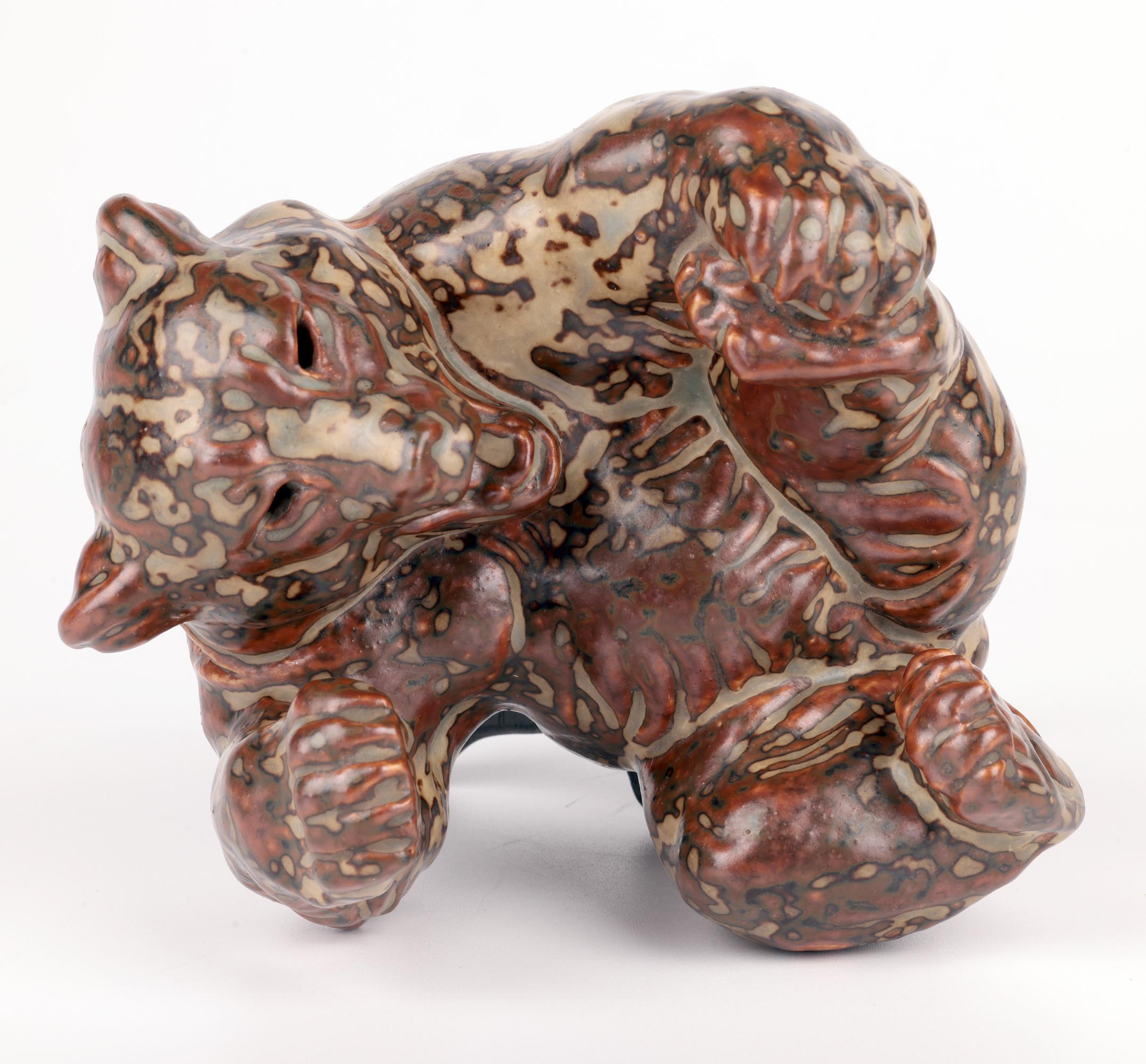 Knud Kyhn Royal Copenhagen Porcelain Lying Large Sung An Glazed Bear (Ours) en vente 1