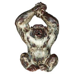 Knud Kyhn, Sung Glazed Ceramic Monkey for Royal Copenhagen, 1927, Denmark