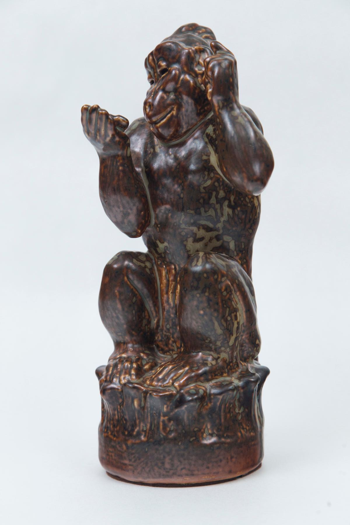 Knud Kyhn for Royal Copenhagen ceramic monkey sculpture.