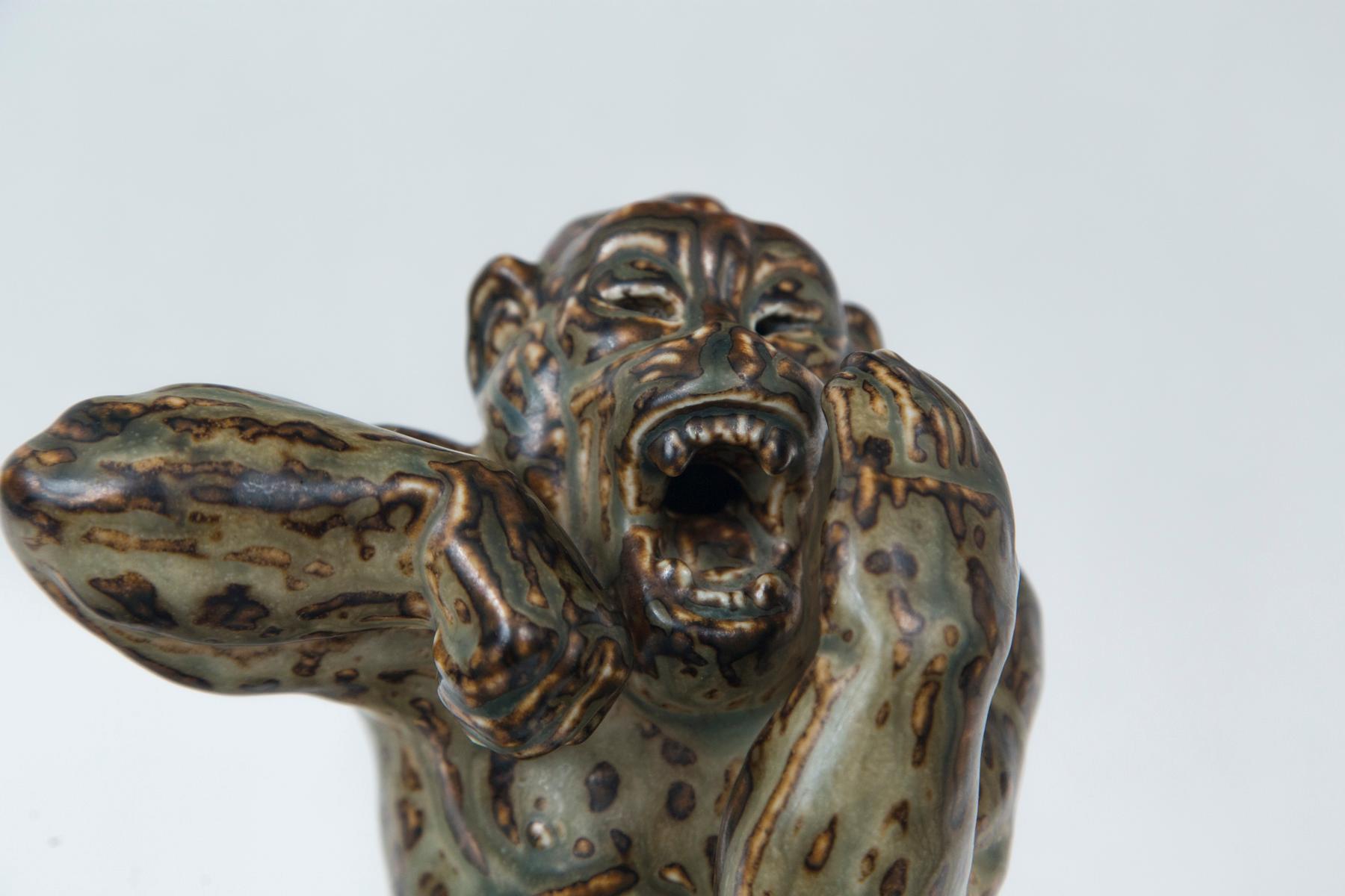 Knud Kyhn for Royal Copenhagen Ceramic Monkey Sculpture In Good Condition In Westport, CT