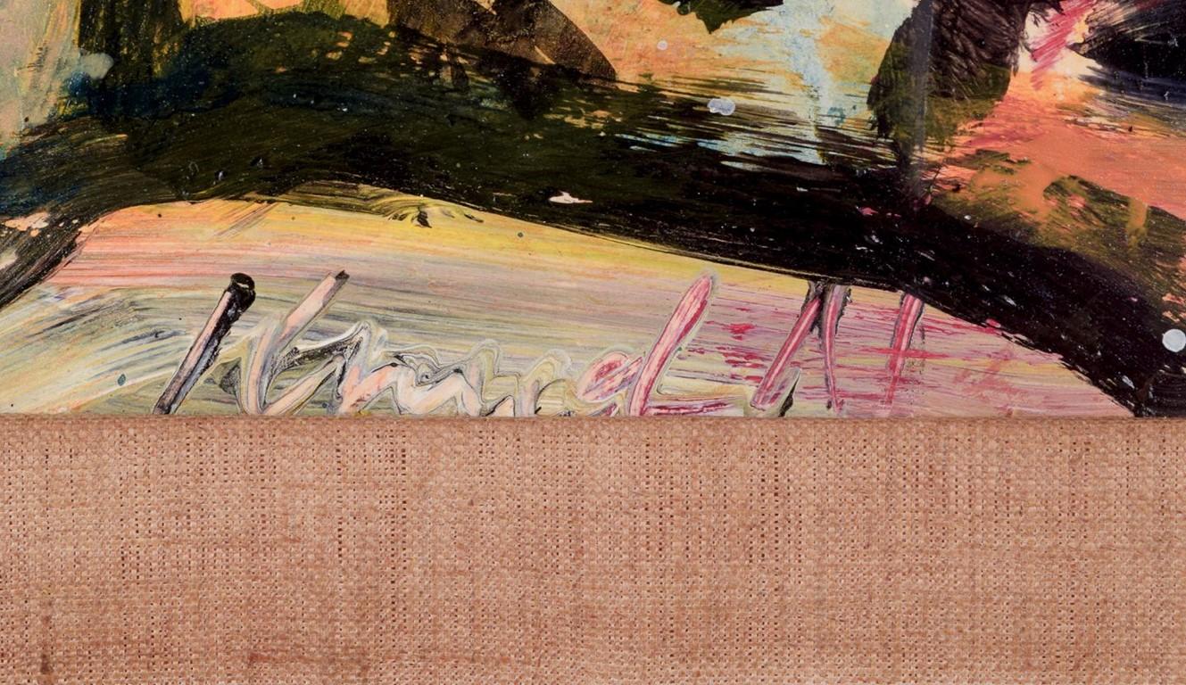 Knud Nielsen, dänischer Maler. Öl auf Karton. Abstrakte Zusammensetzung. Ca. 1960 (Mitte des 20. Jahrhunderts) im Angebot