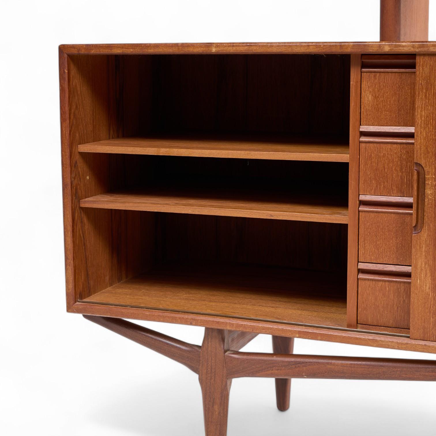 Knud Nielsen Mid Century Danish Teak Credenza and Hutch For Sale 5