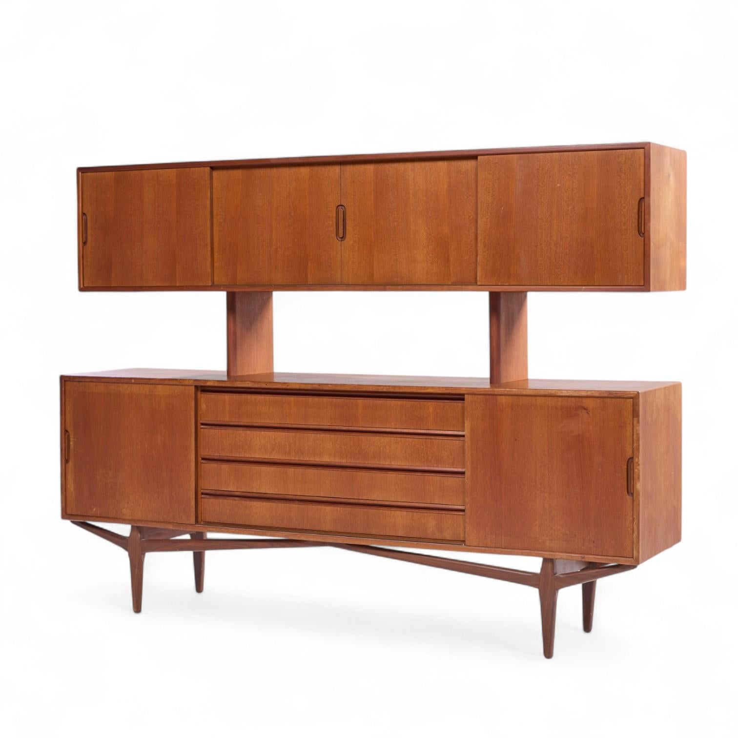 Mid-Century Modern Knud Nielsen Mid Century Danish Teak Credenza and Hutch For Sale