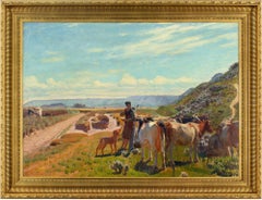 Knud Sinding, Scène pastorale avec berger, peinture à l'huile