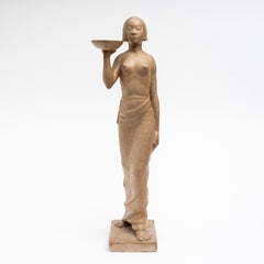 Scultura Art Déco di donna, gesso patinato in terracotta, 1915
