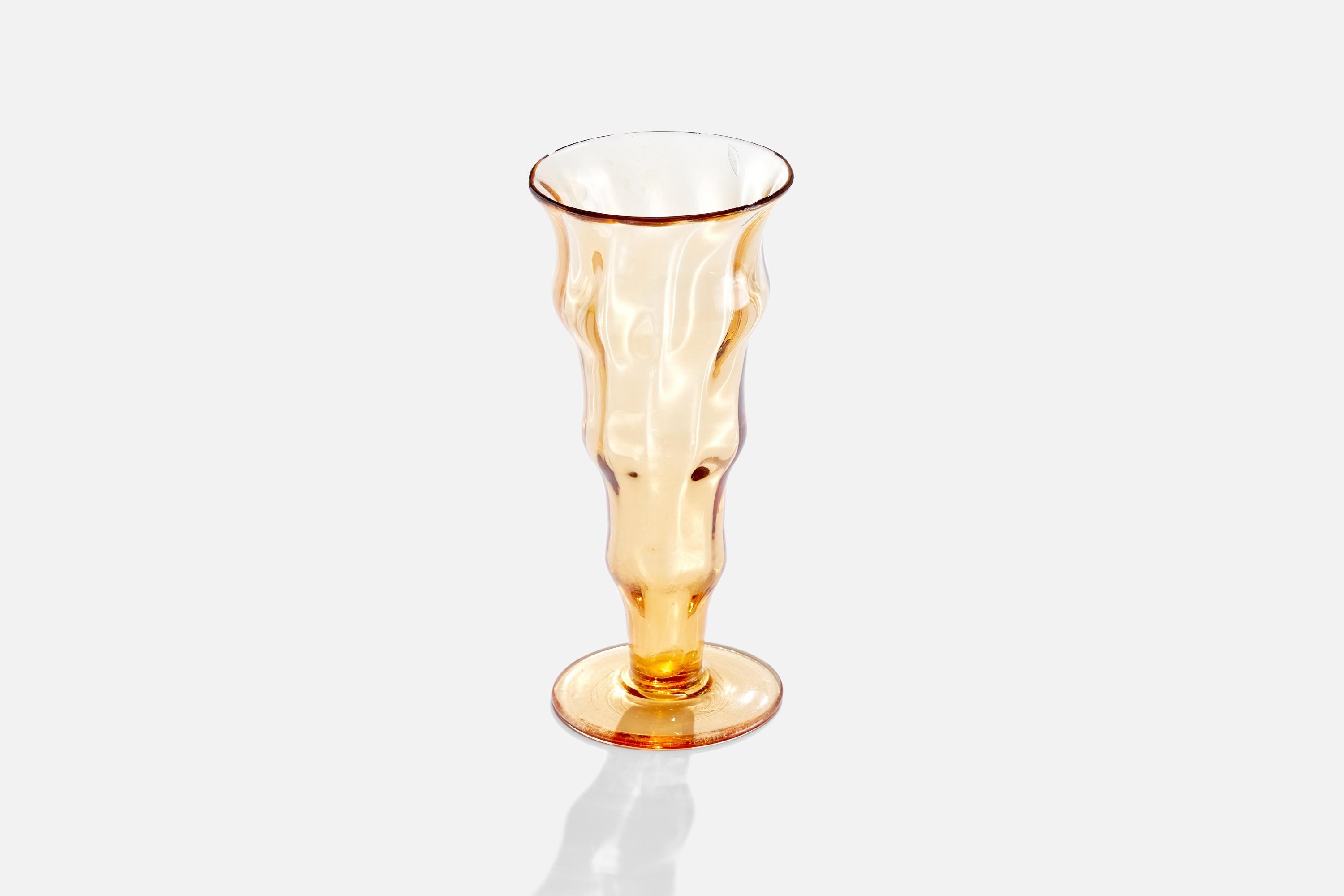 A yellow blown glass vase attributed to Knut Bergqvist for Lindefors Glasbruk, Sweden, 1930s.