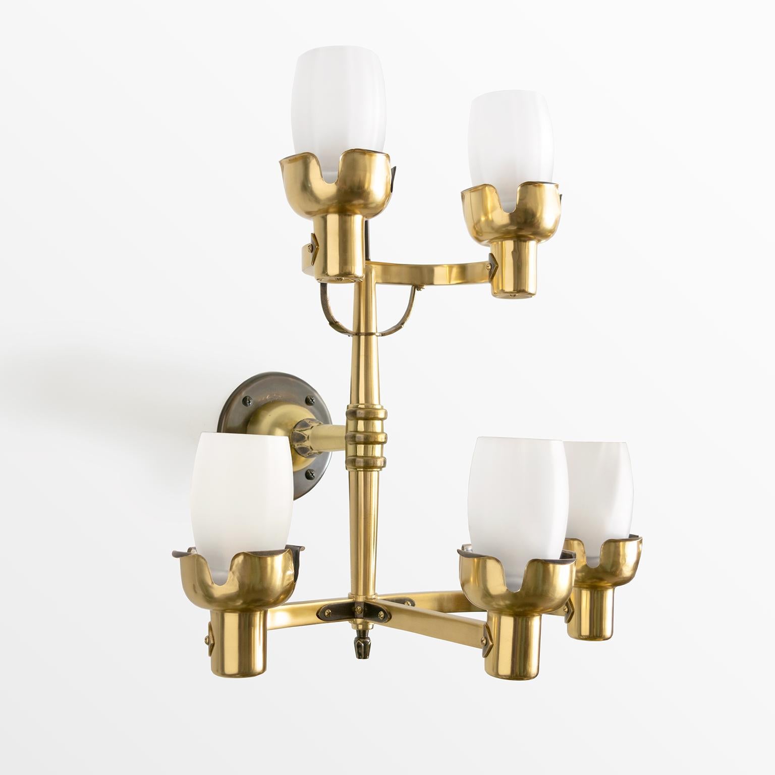 20th Century KNUT HALLGREN , BOHLMARKS Scandinavian Modern Large BRASS 5-ARM SCONCES