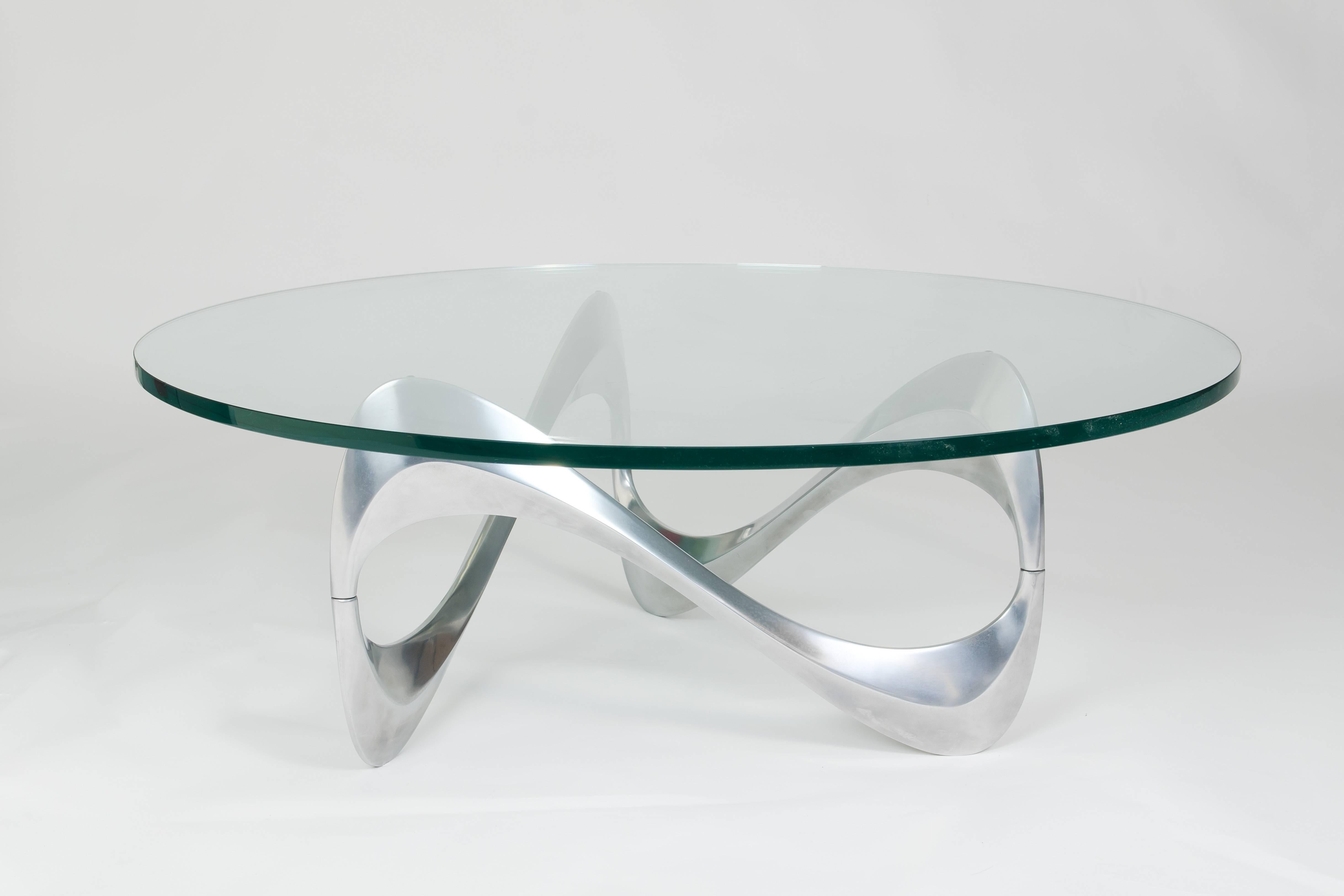 Mid-Century Modern Knut Hesterberg Aluminum and Glass “Snake” Coffee Table by Ronald Schmitt, 1960s